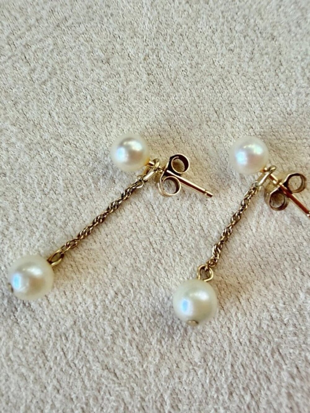 VINTAGE 14K GOLD PEARL DANGLING EARRINGS